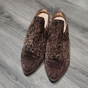 Faux Leopard Calfhair Slip On Heeled Mules